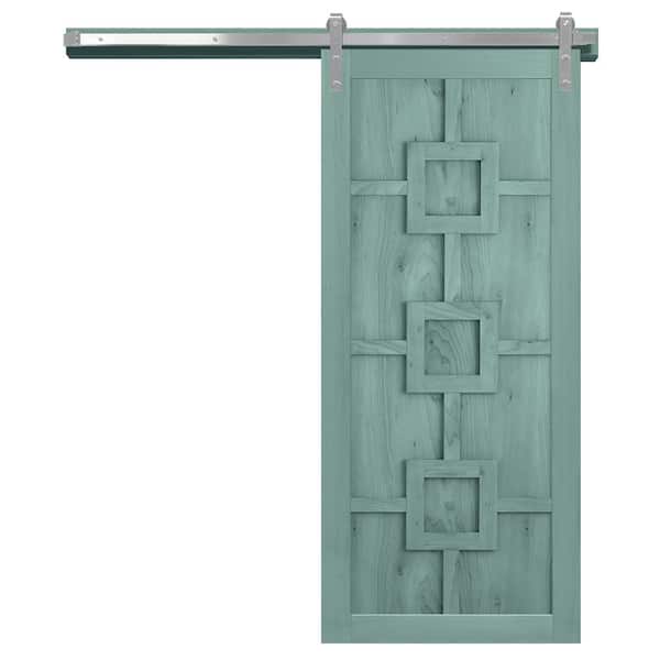 VeryCustom 30 in. x 84 in. The Mod Squad Caribbean Wood Sliding Barn Door with Hardware Kit in Stainless Steel