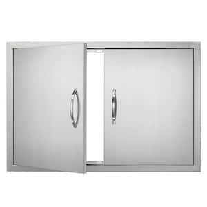 33 in. W x 22 in. H Double Outdoor Kitchen Door BBQ Access Door Stainless Steel Flush Mount Door Wall Vertical Door