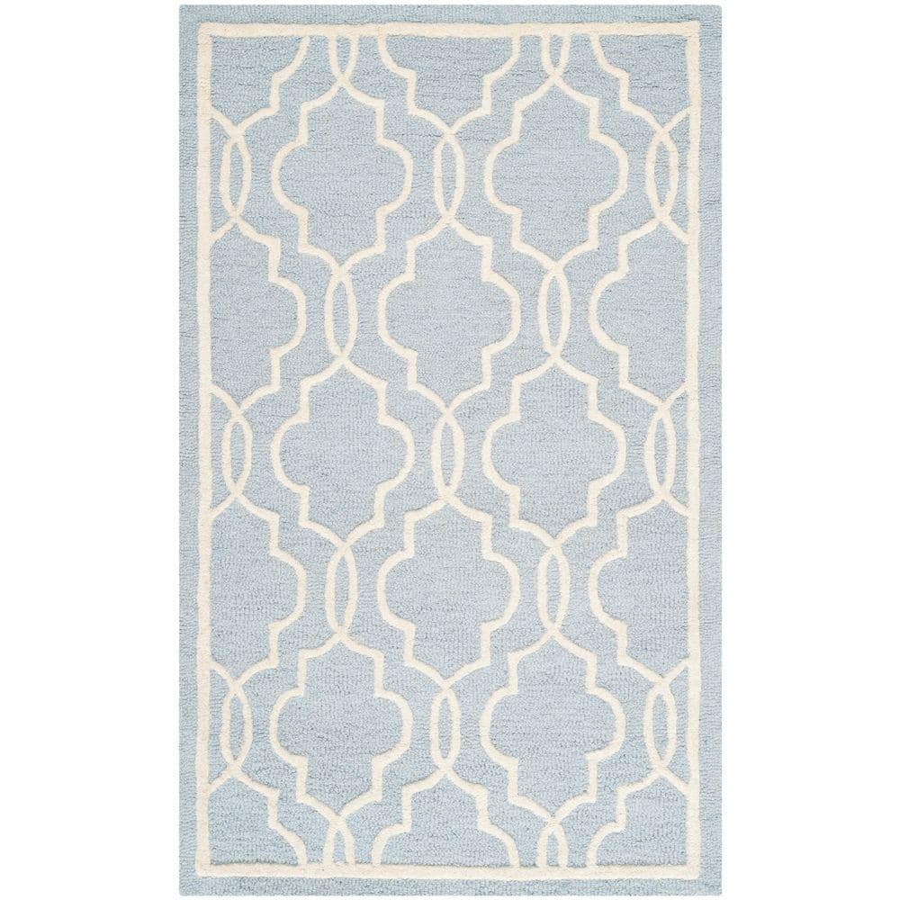 Light Blue and Ivory Hand-Tufted Wool Area Rug, 3' x 5'
