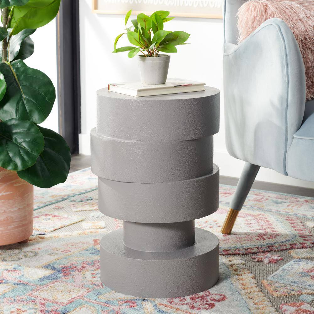 Gray Round Stacked Wood Accent Table