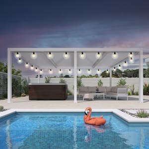 12 ft. x 20 ft. White Aluminum Frame Outdoor Louvered Pergola with Adjustable Sunshade Roof and Solar String Lights