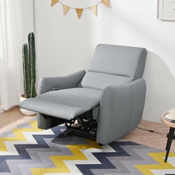 Blue Gray Faux Leather Wall Hugger, RV Recliner, Zero Wall Power Recliner with Dual USB Ports