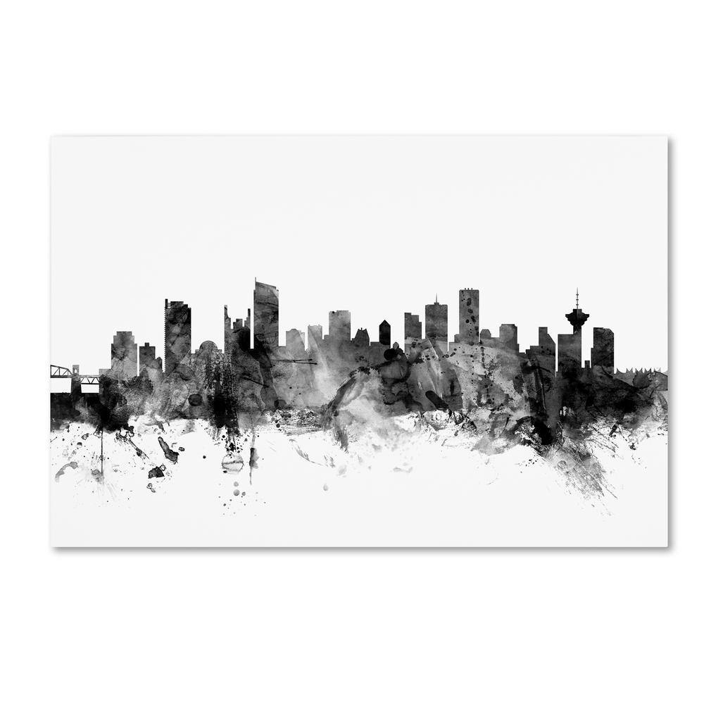 Trademark Fine Art Vancouver Canada Skyline B&W by Michael Tompsett