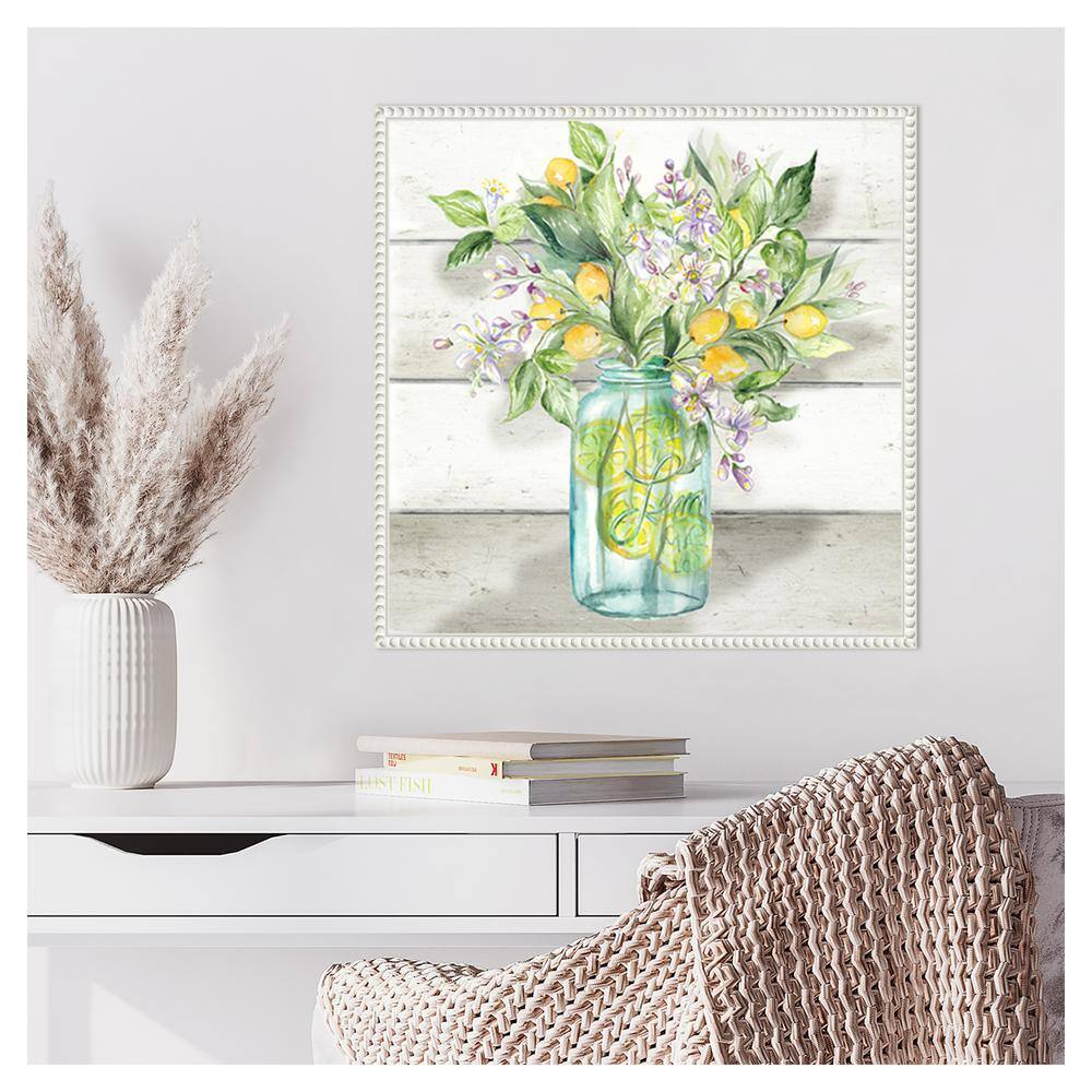 22" White Framed Watercolor Lemons in Mason Jar Canvas Print