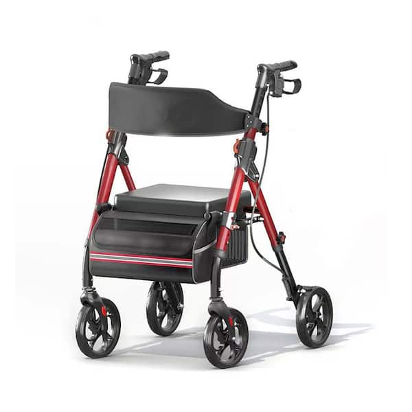 Foldable Rollator Walker with Seat for Seniors – 350 lb Capacity, 8" Wheels, 6-Position Height, Premium Hybrid Aluminum