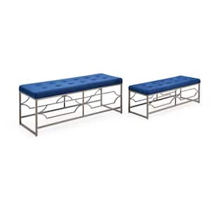 2-Piece Blue Tufted Upholstered Ottoman