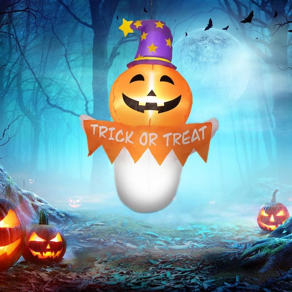 3.4 ft. LED Halloween Inflatable Ghost with Orange Face