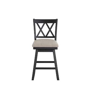 Brookline 24 in. Black High Back Wood 37.5 in. Swivel Counter Stool with Fabric Seat