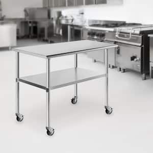 48 x 24 in. Stainless Steel Kitchen Utility Table with Bottom Shelf and Casters
