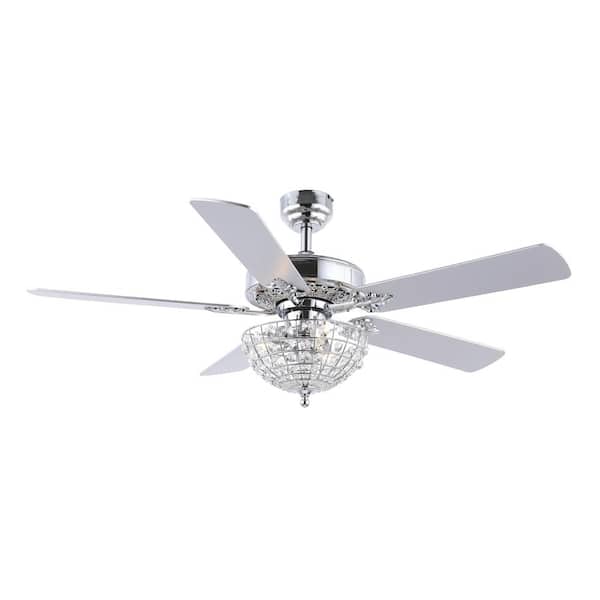 Mandy 52 in. 3-Light Chrome Glam Classic Crystal Dome Shade LED Ceiling Fan with Remote