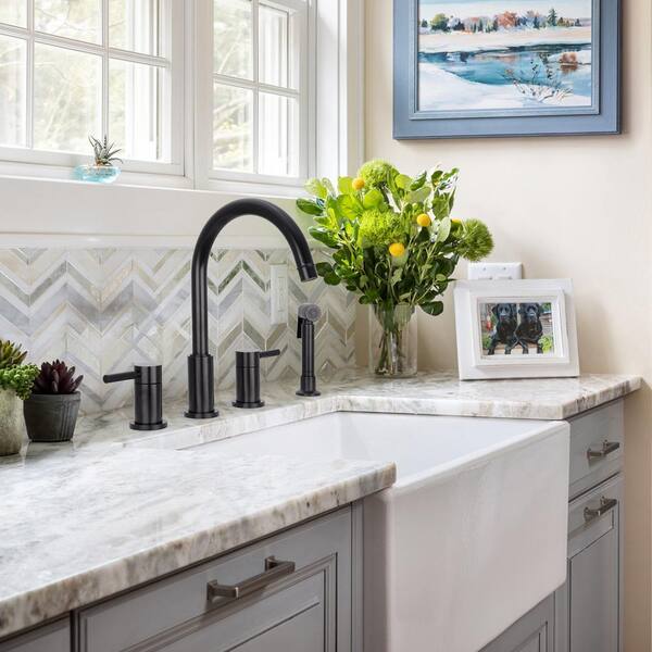 Akicon Double Handle Deck Mount Standard Kitchen Faucet in Matte