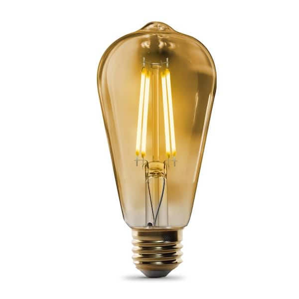 Feit Electric 60-Watt Equivalent ST19 Straight Filament Dusk to Dawn Amber Glass E26 Vintage Edison LED Light Bulb, Warm White