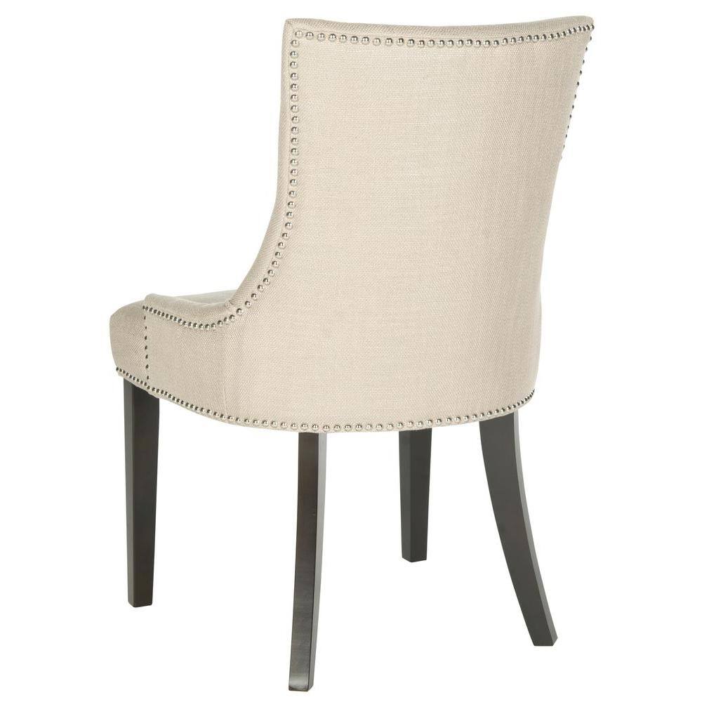 Ivory Linen Upholstered Parsons Side Chair with Gold Nailhead Trim