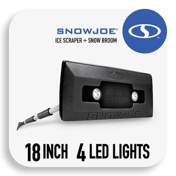 Snow Joe 18 in. 4-in-1 Telescoping Snow Broom and Ice Scraper with Headlights, Black