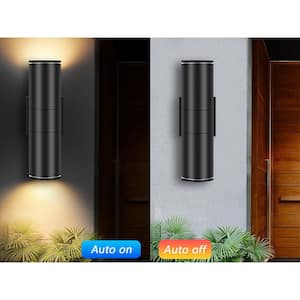 Black Dusk to Dawn Outdoor Hardwired Cylinder Wall Lantern Scone with Integrated LED Up Down Lights (4-Pack)