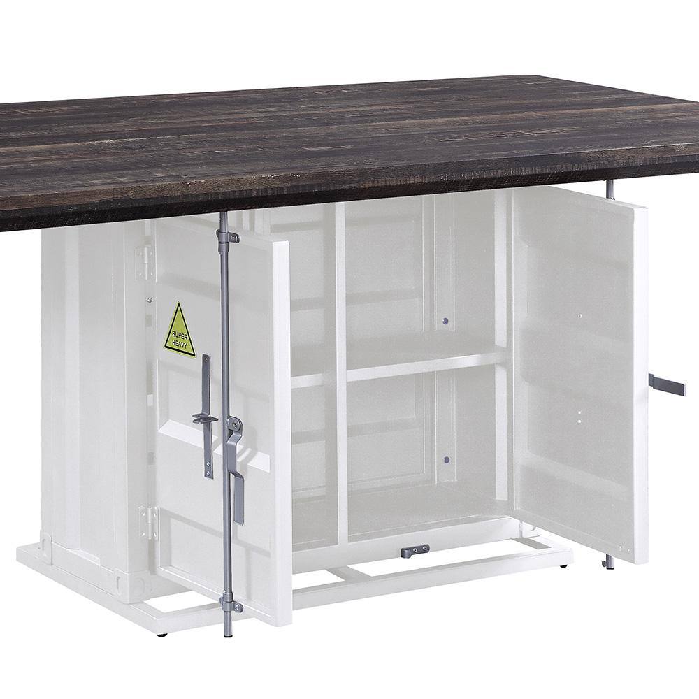 Antique Walnut and White Industrial Dining Table with Storage