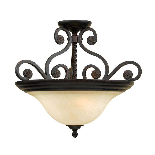 AF Lighting Harmony 3-Light Oil Rubbed Bronze Semi-Flush Mount Light with Frosted Alabaster Glass Shade