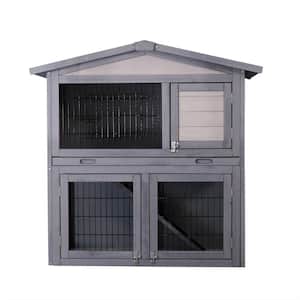 Wooden Outdoor Rabbit Hutch Ferrets and Guinea Pigs with Running Cage Removable Tray Ramp 2 Story Design Easy Access