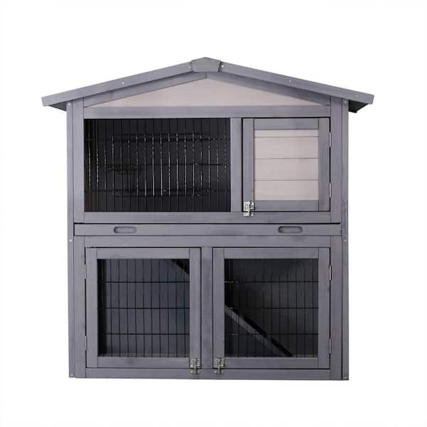 cenadinz Wooden Outdoor Rabbit Hutch Ferrets and Guinea Pigs with Running Cage Removable Tray Ramp 2 Story Design Easy Access