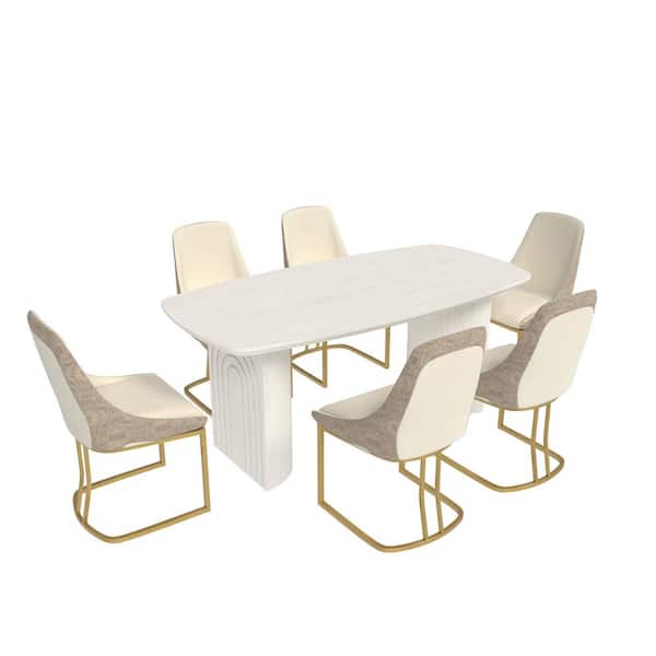 7-Piece White Table Chair Dining Set