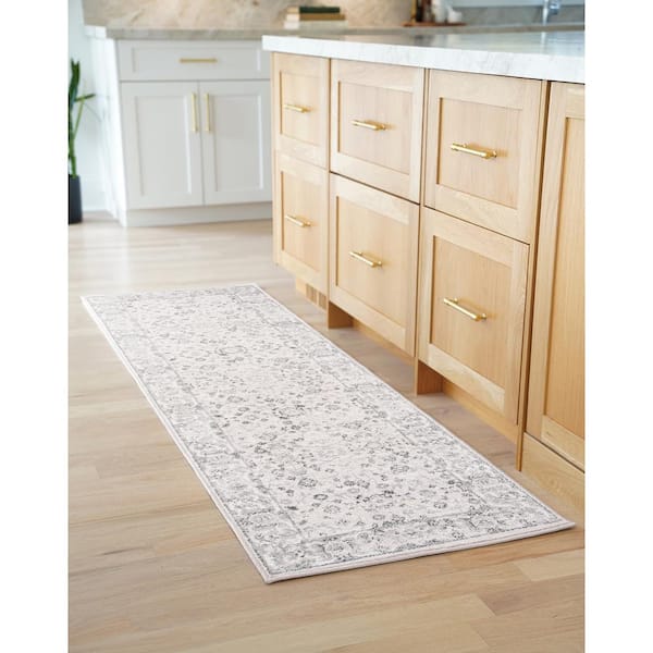 Magic Traditional Cream and Gray 2 ft. x 7 ft. Oriental Indoor Runner Rug