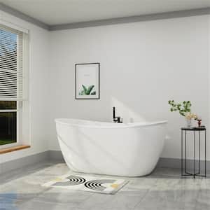 Minimalist 59 in. Acrylic Single Slipper Freestanding Flatbottom Not Whirlpool Bathtub Elegant Soaking SPA Tub in White