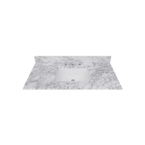 Home Decorators Collection 37 in. W x 22 in D Marble White Rectangular Single Sink Vanity Top in White