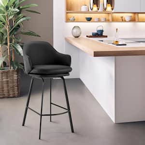 Brigden 30 in. Black Faux Leather and Black Metal Swivel Bar Stool