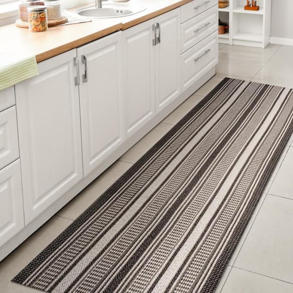 Haynes Modern Double Stripe Black/Cream 2 ft. x 8 ft. Indoor/Outdoor Area Rug