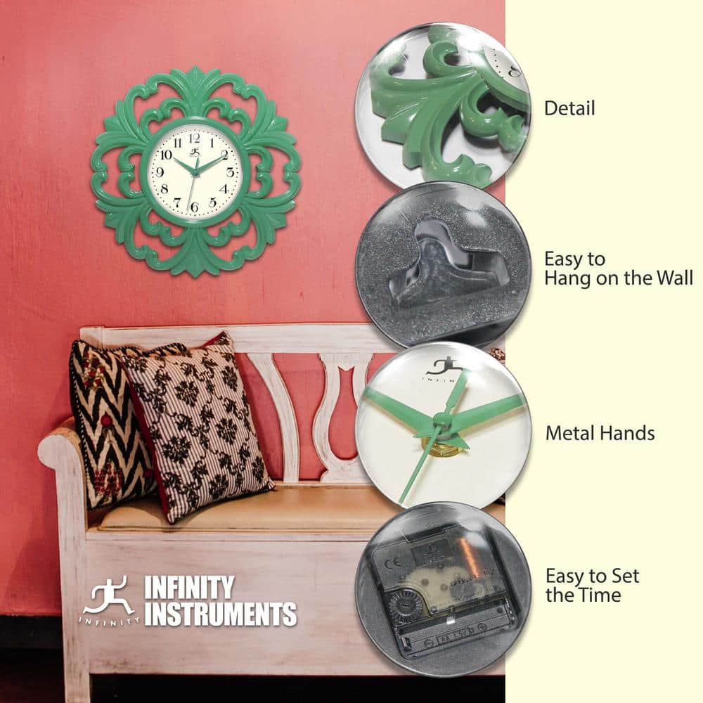 Green Decorative Resin 15.5" Wall Clock with Off-White Face