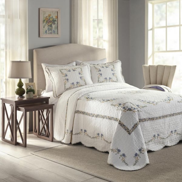 Modern Heirloom Heather White Full Embroidered Cotton Bedspread