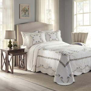 Heather White Queen Embroidered Cotton Bedspread