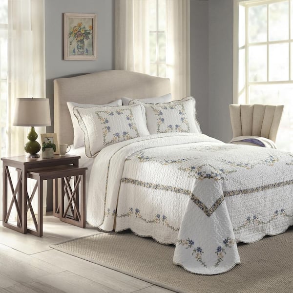 Modern Heirloom Heather White King Embroidered Cotton Bedspread