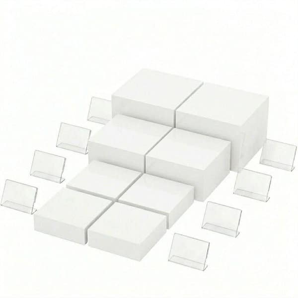 3-Tier White Acrylic Cake Stand with Mini Signs, Stackable Buffet Display Box Risers for Dessert Food, (Set of 8)