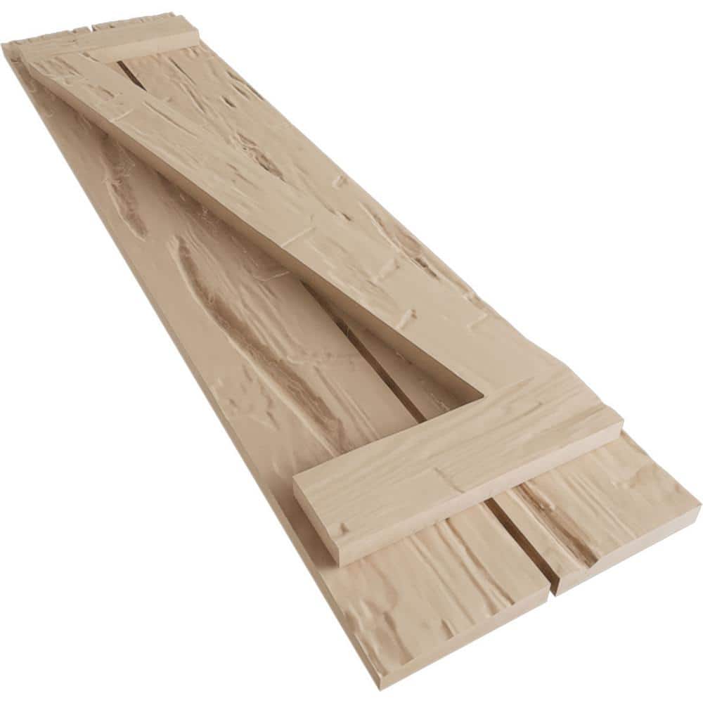 Tan Cedar Rustic Board-n-Batten Faux Wood Shutters with Z-Board, 42"