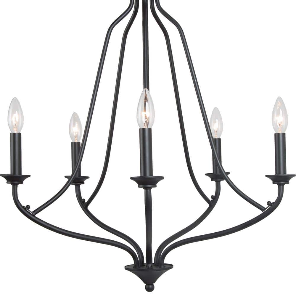 LNC Classic 5Light Farmhouse Textured Black Candlestick Chandeliers