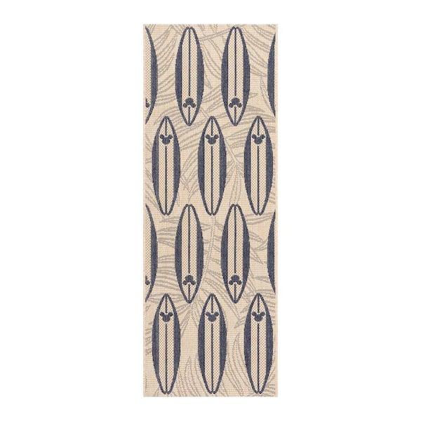 Disney Mickey Mouse Surfboard Sand/Navy 2 ft. x 6 ft. Geometric/Animal Print Indoor/Outdoor Runner Rug