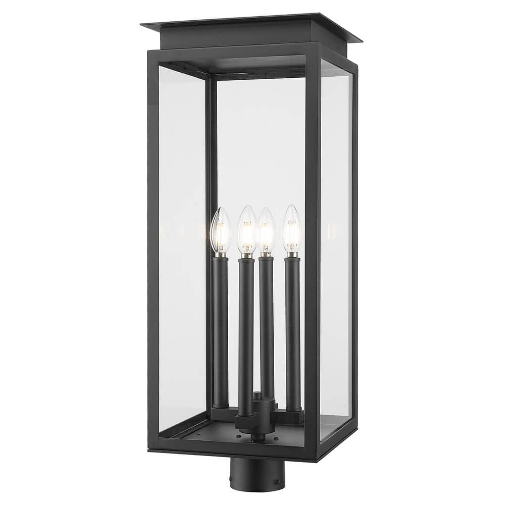 Nova 4 Light Black Aluminum Weather Resistant Outdoor Post Light Fixture wi
