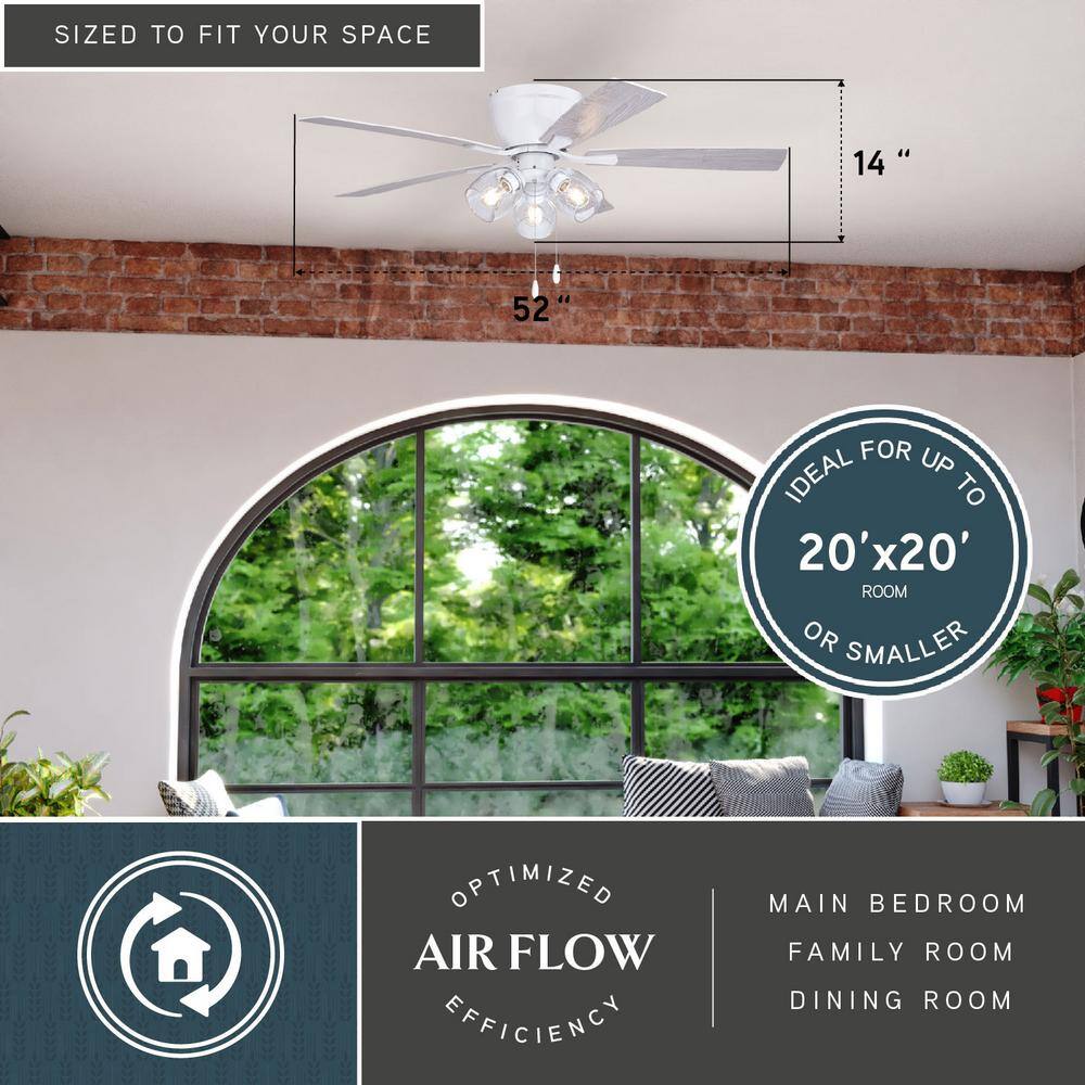 Brayton White 3-Light Flush Mount Ceiling Fan with Clear Glass Shades