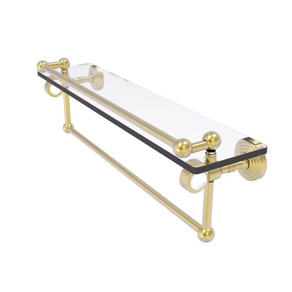 Allied Brass Pacific Grove 22 in. W 6.8 in. H x 5.5 in. D Glass Rectangular Shelf in Satin Brass with Gallery Rail and Towel Bar