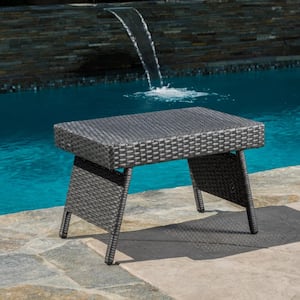 Gray Wicker Outdoor Side Table, No Assembly Required
