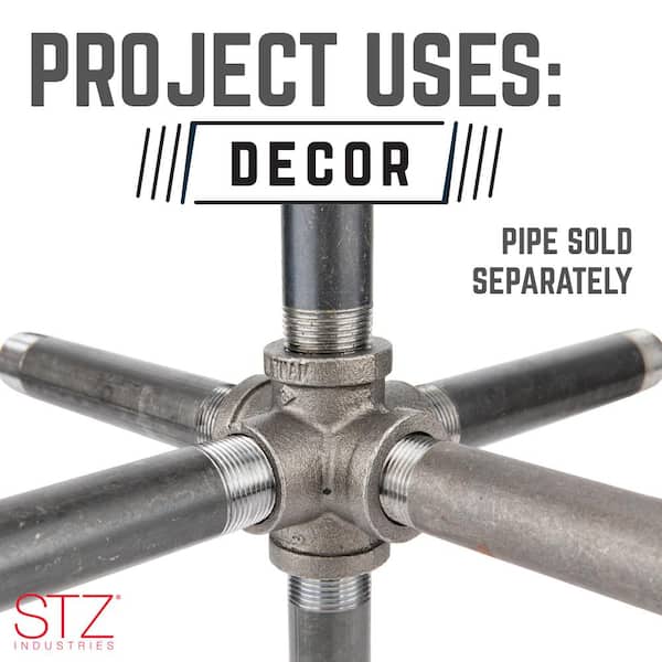 Blackish House sideA→ ←sideZ STZ 3/4 in. 6-Way Black Iron Cross with Side Outlet Fitting