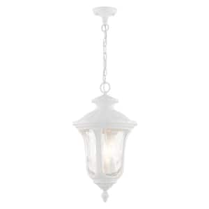 Oxford 3-Light Textured White Outdoor Pendant Light with Clear Water Glass