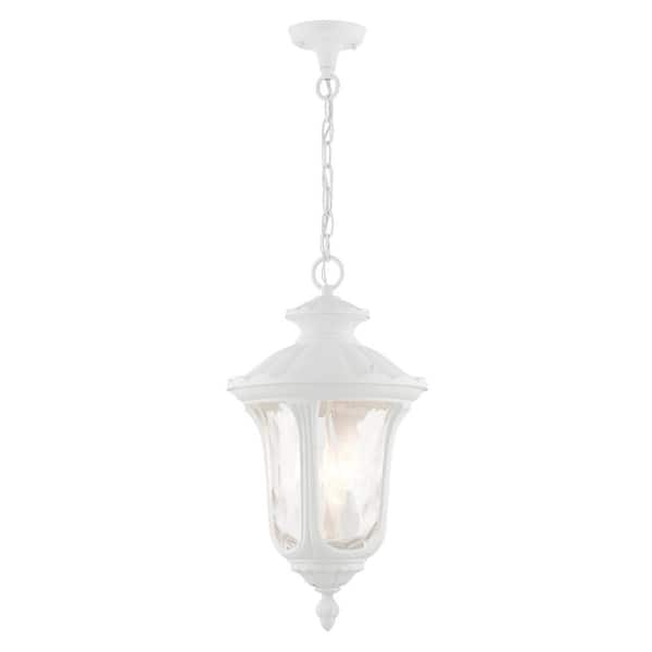 Livex Lighting Oxford 3-Light Textured White Outdoor Pendant Light with Clear Water Glass