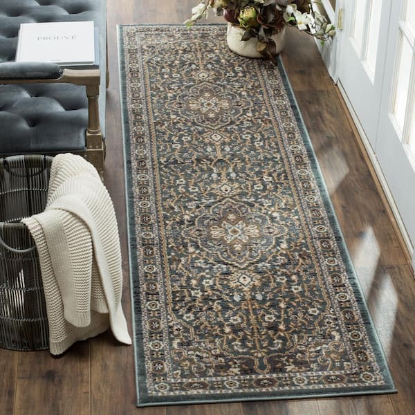 Lyndhurst 2 ft. x 20 ft. Teal/Gray Ornate Border Medallion Runner Rug