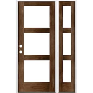 46 in. x 80 in. Modern Hemlock Right-Hand/Inswing Clear Glass Provincial Stain Wood Prehung Front Door with Sidelite