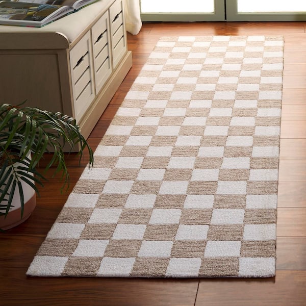 Ebony 2 ft. x 8 ft. Brown/Ivory Checkered Geometric Runner Rug