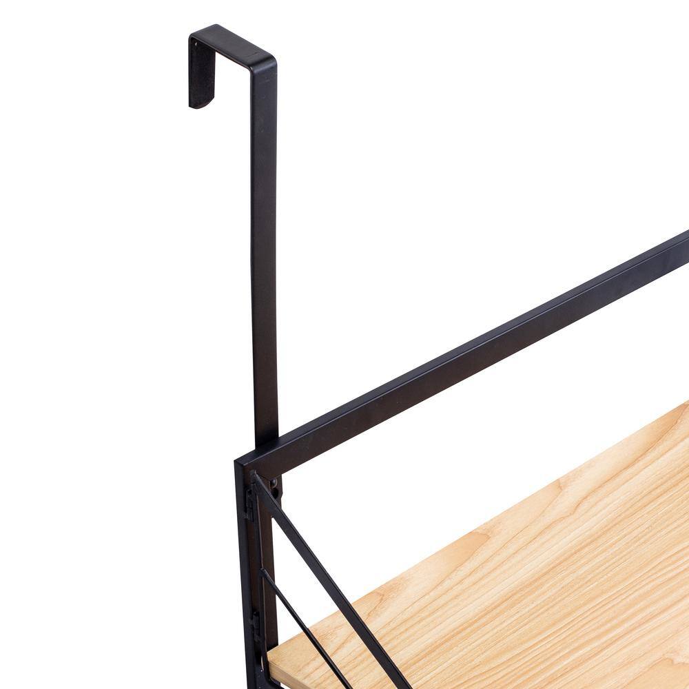 Black and Maple Wall-Mounted Folding Drying Rack with Shelf
