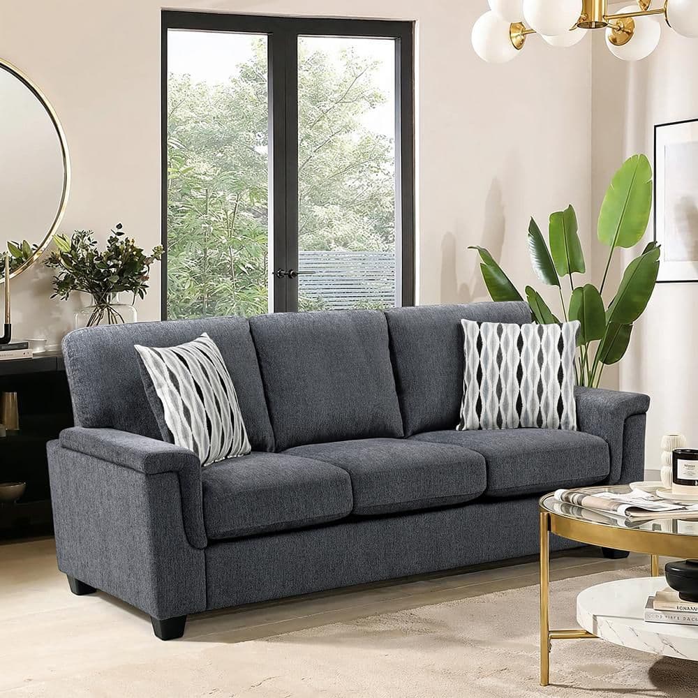 Linette 82 in. W Pillow Top Arm Chenille Fabric Rectangle 3-Piece Living Room Sofa Set in Dark Gray price history on PriceWatchPro