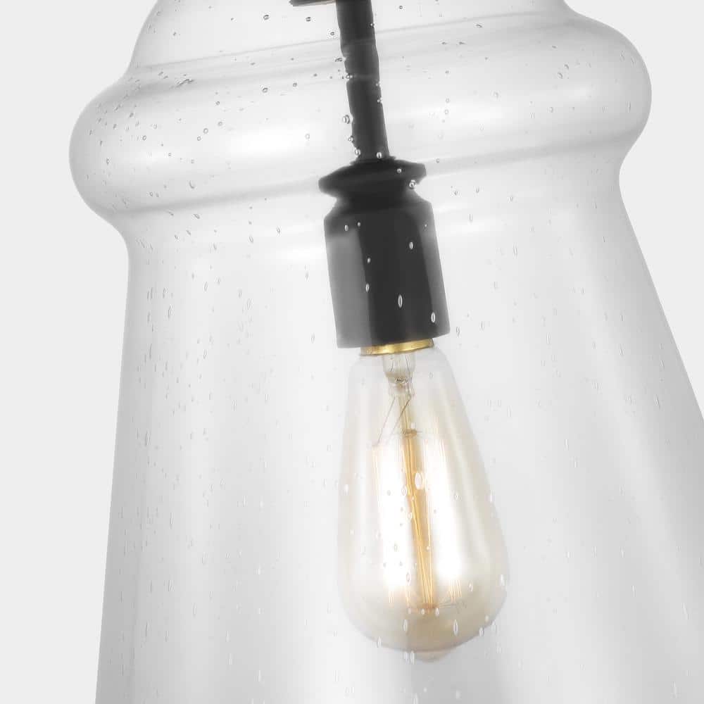 Midnight Black Seeded Glass Bell Pendant Light